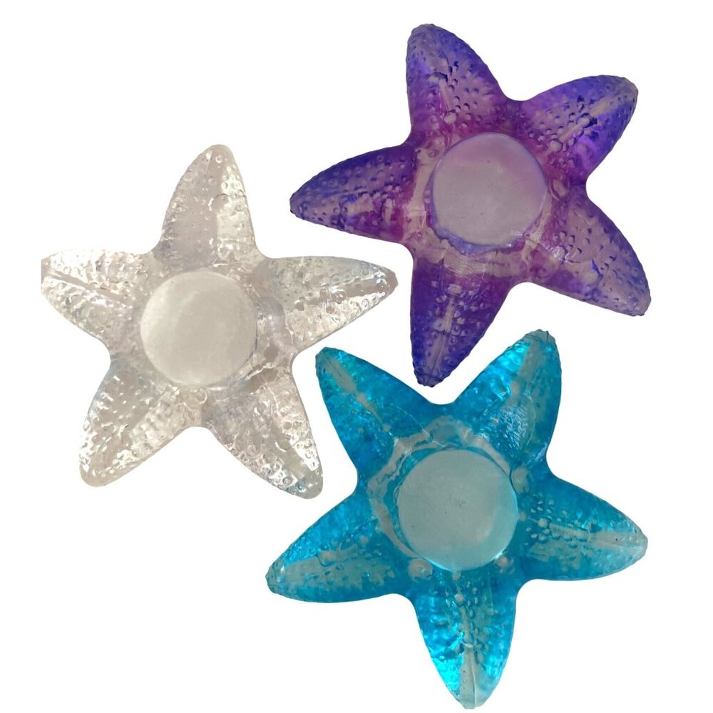Coastal Starfish 3 Glass Candle Holders Purple Teal Clear Votive‎ Nautical